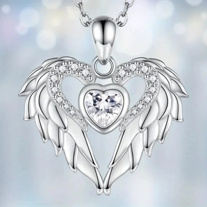 Angel Wing Heart Pendant Necklace Earrings Jewelry Set Alloy Zirconia Sparkling Rhinestone Necklaces For Women Party Gift