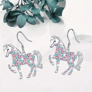 Pendientes de caballo brillantes con cristales de colores y acabado en plata pulida