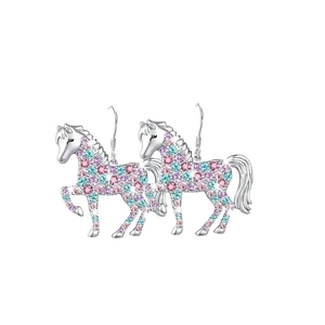 Pendientes de pony con cristales brillantes rosas y azules en acabado plateado