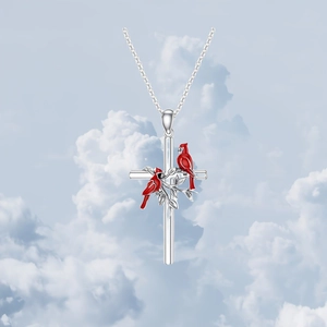 Cardinal Bird Cross Pendant Necklace Alloy Enamel Red Bird Tree Leaf Branch Jewelry Set With Hook Earrings For Women