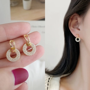 Geometric Round Circle Drop Earrings Alloy Rhinestone Dangle Earrings With Stainless Steel Earring Post For Women Daily Jewelry
