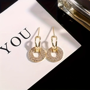 Luxurious gold-plated circular hoop earrings with micro-pave crystals for women