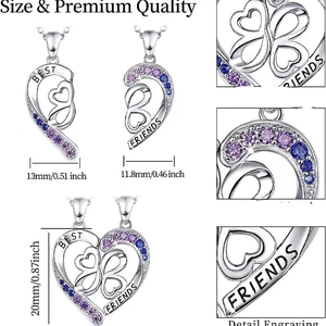 Dettaglio delle collane Best Friends a cuore con zirconi viola e specifiche dimensionali