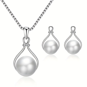 Ensemble bijoux perles argentés élégants avec collier goutte et boucles d'oreilles mariée
