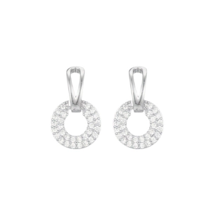 Elegant silver hoop earrings with shimmering pavé set cubic zirconia in a minimalist style