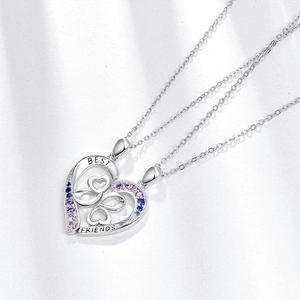 Set collane dell'amicizia a cuore diviso argento con cristalli viola e trifoglio