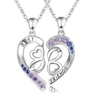 Set di collane dell'amicizia a cuore con cristalli viola e blu per amiche