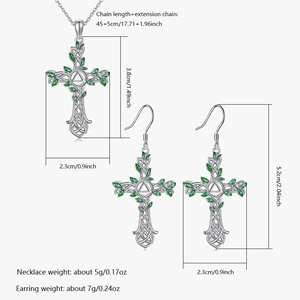 Detailed size specifications for Celtic knot tree of life cross necklace and earring set