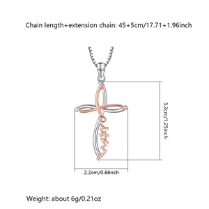 Minimalist silver and rose gold cross necklace with artistic faith letter pendant