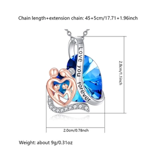 Blue heart crystal necklace with rose gold figure and I love you forever engraving