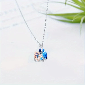 Blue heart crystal necklace with rose gold overlay and Love You Forever engraving