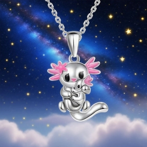 Cartoon Axolotl Mother And Child Pendant Necklace Earring Jewelry Set Alloy Enamel Animal Hugging Necklace For Women Girls Gift