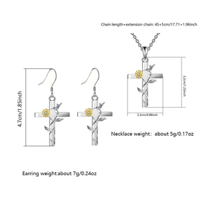 Detailed size specifications for hummingbird cross necklace and matching earrings set
