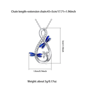 Collana libellula infinito con smalto blu e pietre di zircone in finitura argento