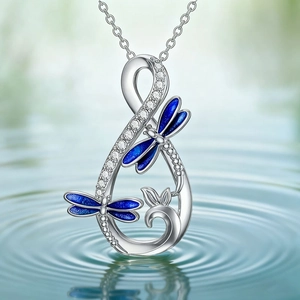 Collana con Ciondolo Libellula Infinito in Lega Smalto Blu Placcato Argento Strass Gioielli Eleganti per Donna Regalo Anniversario