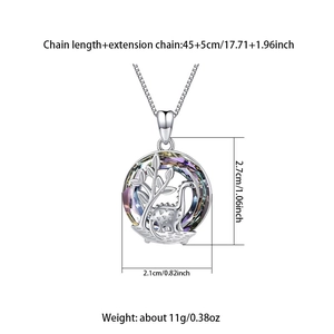 Süße Dinosaurier Baum Halskette mit buntem Kristall Anhänger aus S925 Sterling Silber