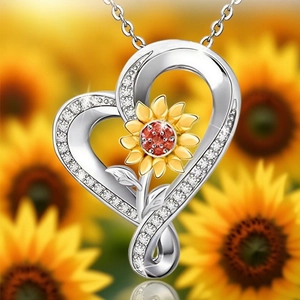 Heart Sunflower Pendant Necklace Alloy Rhinestone Inlaid Gold Silver Two Tone Cross Chain Valentine's Day Jewelry For Women