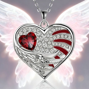 Alloy Red Heart Angel Wing Pendant Necklace Earrings Set With Rhinestone Enamel For Women Wedding Party Fashion Jewelry