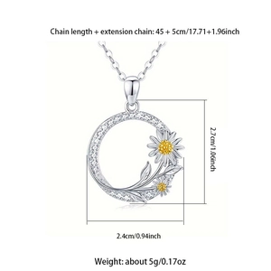 Detailansicht der Sonnenblumen-Anhänger Maße mit 45 plus 5cm Kettenlängenangabe