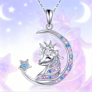 Feenstil Legierung Mond Einhorn Stern Anhänger Halskette Ohrringe Schmuckset Mit Bunten Strasssteinen Für Kinder Mädchen Geschenk Silber