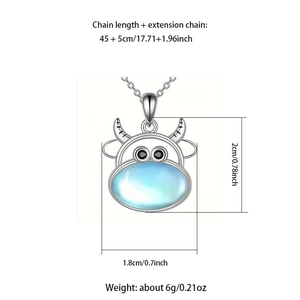Detailed size specifications for the cute silver calf pendant necklace with moonstone