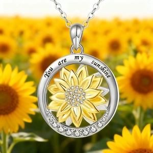 Ensemble Collier et Boucles d'Oreilles Tournesol pour Femme You Are My Sunshine Gravé Alliage Zircone Rond Creux