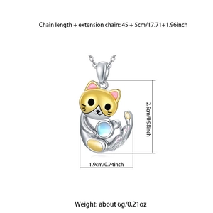Collana con ciondolo a forma di gatto carino con pietra di luna e finitura bicolore