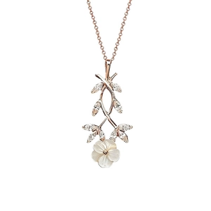 Elegant rose gold flower pendant necklace with marquise zircons and white petals