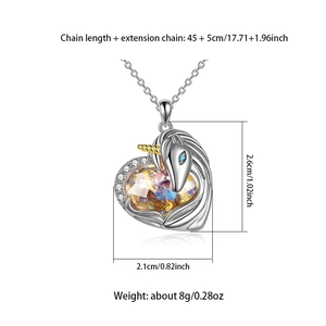 Unicorn heart pendant necklace in silver with colorful crystal and 45+5cm chain