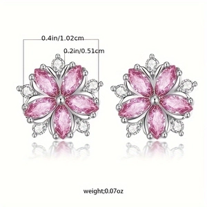 Detailed size and weight view of pink cherry blossom stud earrings with silver base