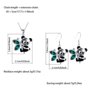 Especificaciones detalladas del set de collar y pendientes panda con dimensiones