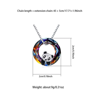 Collier panda en cristal avec chaîne 45+5cm et pendentif rond coloré facetté