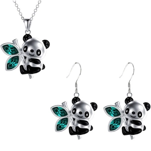 Conjunto de joyas de panda con cristales de bambú que incluye collar y pendientes