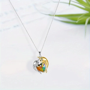 Fashionable narwhal heart pendant necklace with multi-color crystal for women