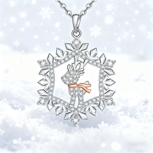 Weihnachten Schneeflocke Rentier Legierung Anhänger Halskette Ohrringe Set Silber Roségold Schmuck Für Damen Winterfest Geschenk