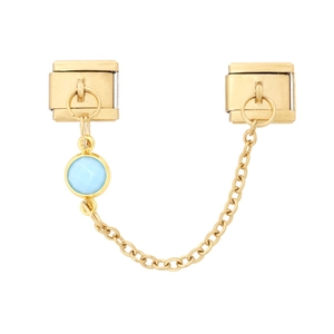 Maillon modulaire pour bracelet italien avec chaîne dorée et cristal de pierre de naissance bleu