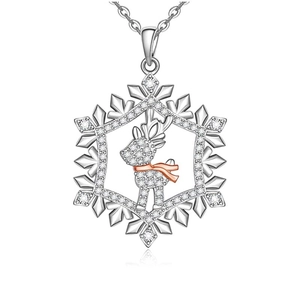 Elegante Halskette mit Schneeflocken- und Rentieranhänger aus Silber für Weihnachten