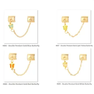 Italian charm link bracelets in gold stainless steel with colorful butterfly charms