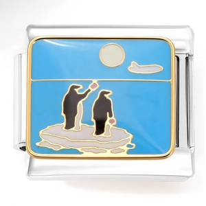Eslabón italiano de 9mm con pingüinos en glaciar hecho de acero inoxidable pulido