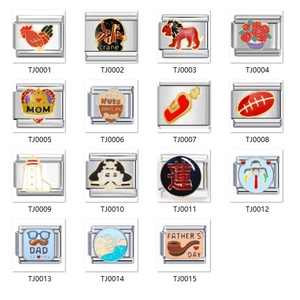 Italian charm bracelet links in stainless steel with colorful enamel DIY patterns