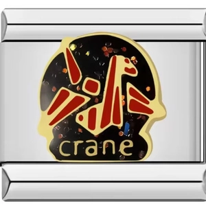 Italian charm link featuring a red origami crane on a black glitter background