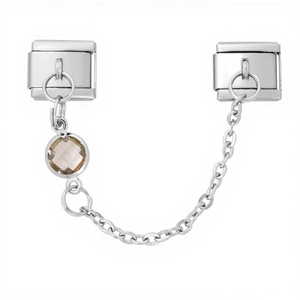 Polished silver Italian charm safety chain with amber gemstone for modular bracelets