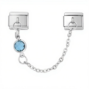 Italian modular charm bracelet 9mm stainless steel safety chain with blue crystal