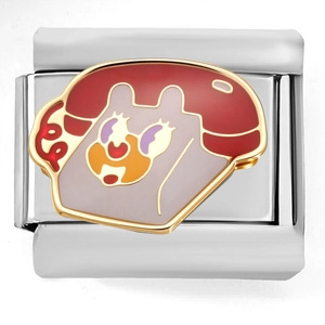 Italian charm link with vintage telephone design in purple and red enamel on stainless steel
