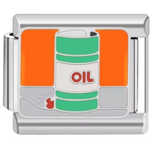 Vue détaillée d'un maillon italien pour bracelet avec motif de baril d'huile coloré