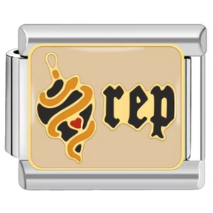 Maillon de bracelet italien avec serpent doré et cœur rouge sur acier inoxydable poli