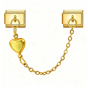 Italian charm bracelet safety chain with heart pendant and gold modular links