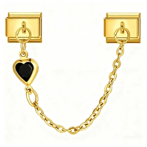 Macro detail of Italian modular link with gold chain and black onyx heart pendant