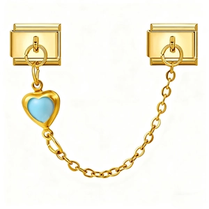 Italian modular charm bracelet in gold finish with heart pendant and safety chain