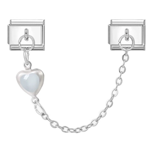 Italiaanse bedelarmband met roestvrijstalen schakels en een lichtblauwe hart hanger